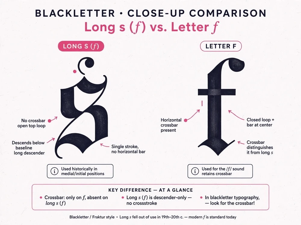 Vergleich von langem s und f in altdeutscher Schrift