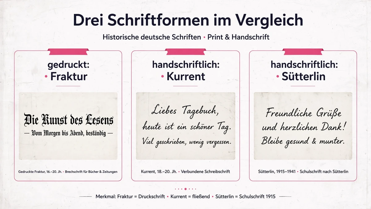 Sütterlin, Kurrent und Fraktur: der Unterschied